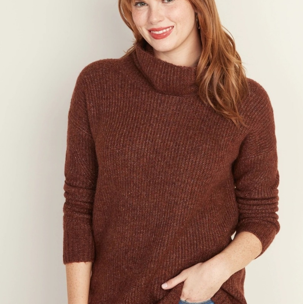 Slouchy rust colored turtleneck